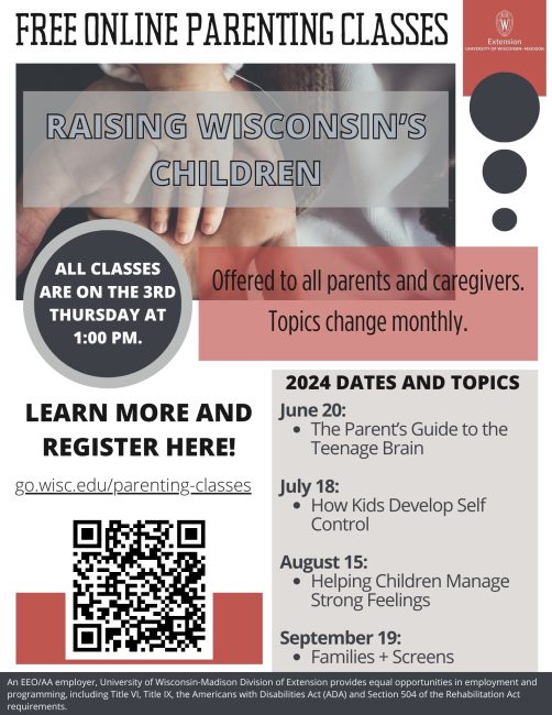 flyer for summer 2024 Raising Wisconsin's Children classes
