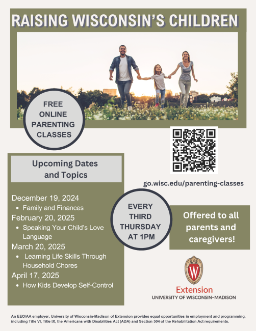 flyer for 2025 Raising Wisconsin's Children classes