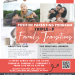 Image of the Triple P Positive Parenting Program Family Transitions series flyer for January 6 to February 3, 2026