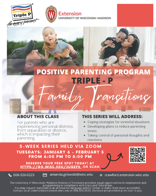 Image of the Triple P Positive Parenting Program Family Transitions series flyer for January 6 to February 3, 2026