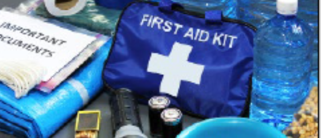 Photo of first aid kit and emergency supplies