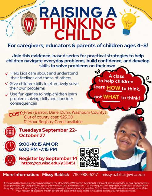 Flyer for fall 2026 Raising a Thinking Child series
